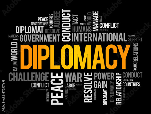 Diplomacy word cloud collage, political business concept background