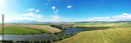 Aerial view of a pond in the village of Vrbov in Slovakia