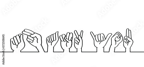 Hand spelling. Deaf sign language signs. Slogan thank you line patern background. Fingerspelling alphabet. Vector school teacher hand icon symbol Banner, wallpaper or card celebration. Quote