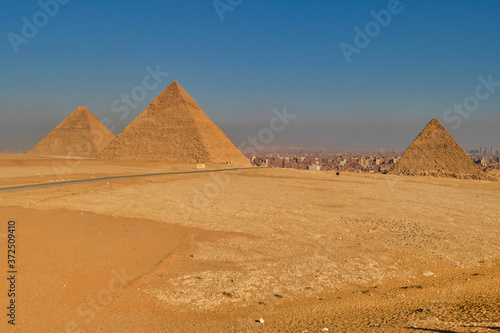 The Great pyramids of Egypt in Giza  Cairo  on sunset