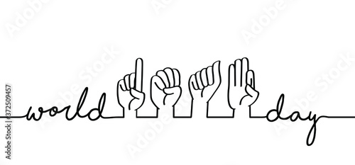 Hand spelling Deaf sign language signs Slogan world deaf day line patern background Fingerspelling alphabet Vector school teacher hand icon symbol Banner, celebration Funny hands. Dactylonomy