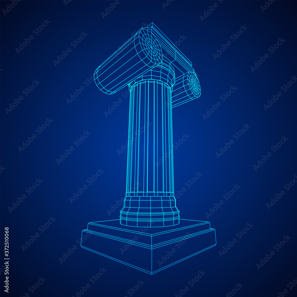 Greek ionic column. Ancient pillars roman antique architecture construction decoration. Wireframe low poly mesh vector illustration. Greek ionic column. Ancient pillars roman antique architecture construction decoration. Wireframe low poly mesh vector illustration.