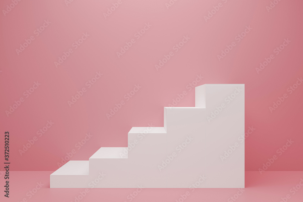 Ascending white stairs of rising staircase going upward in pink empty room, growth and successful concept. 3d rendering Ascending white stairs of rising staircase going upward in pink empty room, growth and successful concept. 3d rendering