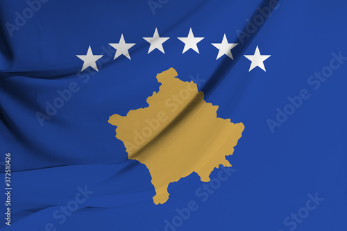 The national flag of Kosovo on fabric texture background. Flag image for design on flyers  advertising.