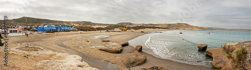 Puerto Piramides beach, on Peninsula Valdes, Argentina, where whale watching excursion boat are launched.   
