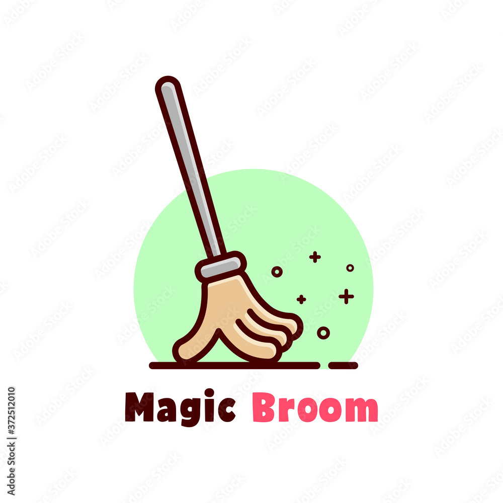 MAGIC BROOM WITH HAND SHAPE CARTOON LOGO MAGIC BROOM WITH HAND SHAPE CARTOON LOGO