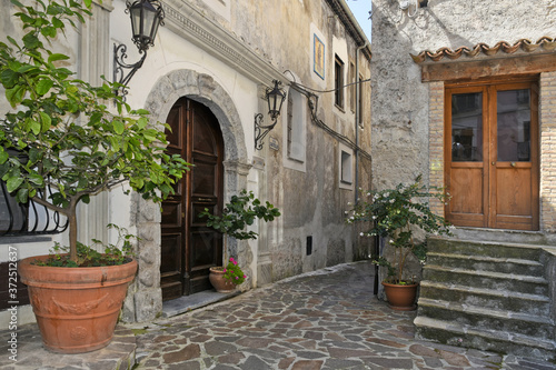 A narrow street among the old houses of Orsomarso, a rural village in the Calabria region. photo