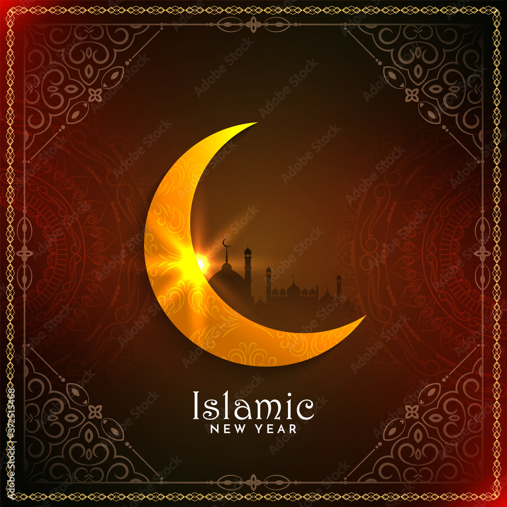 Abstract Happy Muharram background with glossy moon