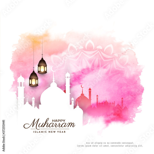 Abstract Happy Muharram colorful watercolor background