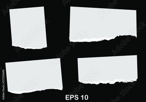 Paper different scraps set ripped page piece. Torn note paper page. Ripped note notebook grainy paper strips stuck. EPS 10