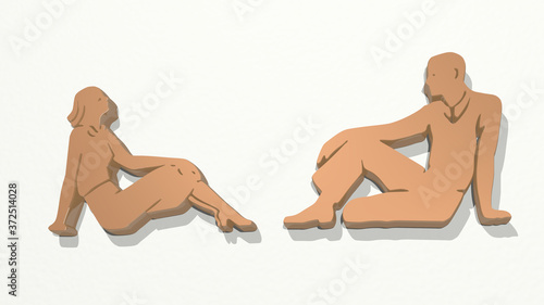 MN AND WOMAN SITING ON THE FLOOR 3D drawing icon, 3D illustration for beautiful and young