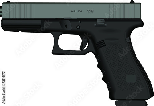 Austrian army automatic pistol left side of weapon. Police force weapon. Realistic Vector illustration