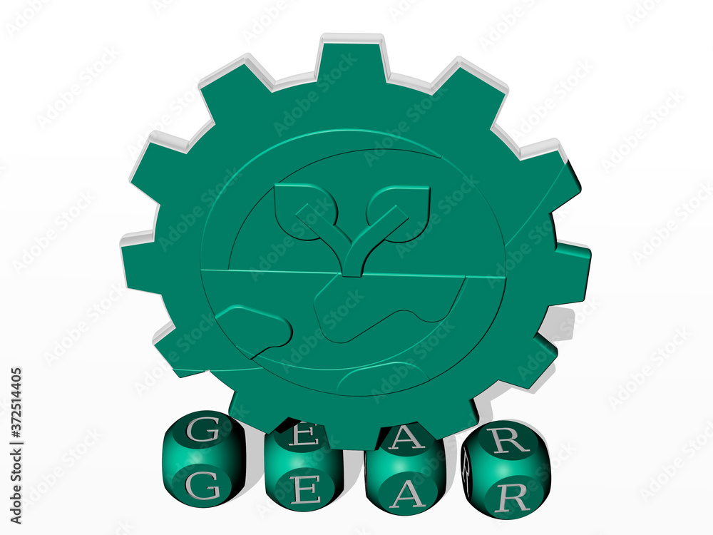 GEAR cubic letters with 3D icon on the top, 3D illustration for background and concept GEAR cubic letters with 3D icon on the top, 3D illustration for background and concept