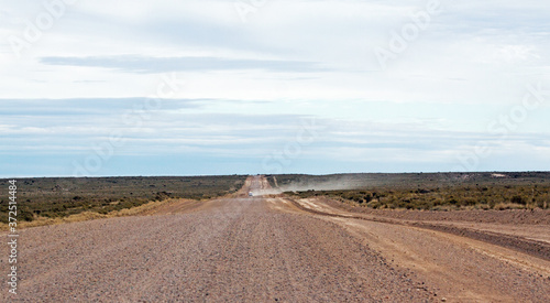 Empty dirt road in the Argentinian pampa  on Peninsula Valdes