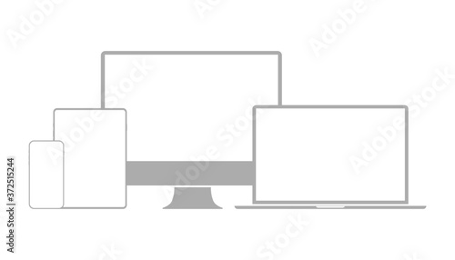 Set of icons computer monitor, laptop, tablet pc,mobile phone and with transparent screen.