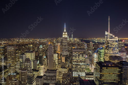 New York skyline at night with city lights