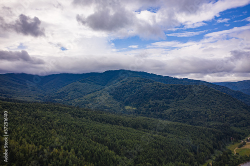 Skole Beskids National Nature Park. View from drone on forest, mountain © Ruslan
