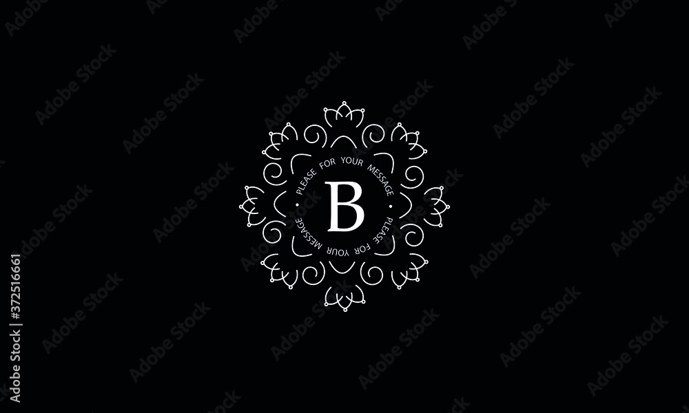 Elegant round monogram template with letter B. Creative white logo on black background. Vector illustration of business, cafe, office, restaurant, heraldry. Elegant round monogram template with letter B. Creative white logo on black background. Vector illustration of business, cafe, office, restaurant, heraldry.