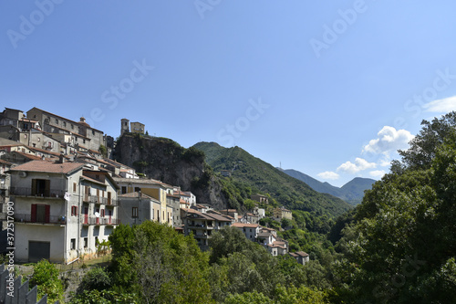 Panoramic view of Papasidero, a rural village in the mountains of the Calabria region.