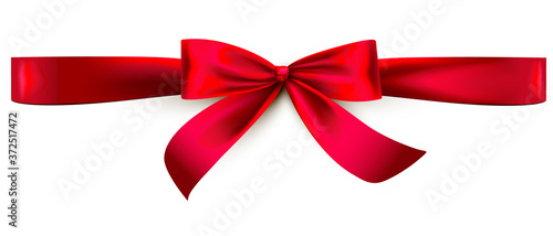 Red satin ribbon bow. Horizontal wrap