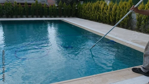 The cleaner who cleans the pool. The cleaner who cleans the pool floor.