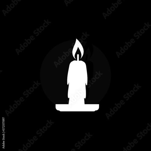 Burning candle icon for web design isolated on dark background