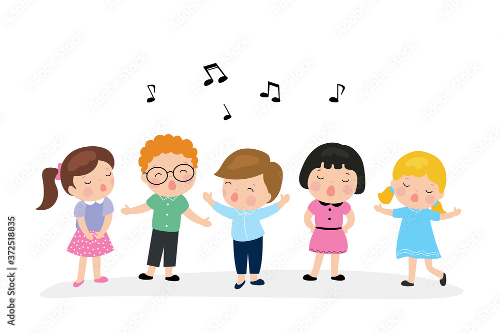 Various cute kids sing a song. Cartoon Children's music group. Stock Vector  | Adobe Stock
