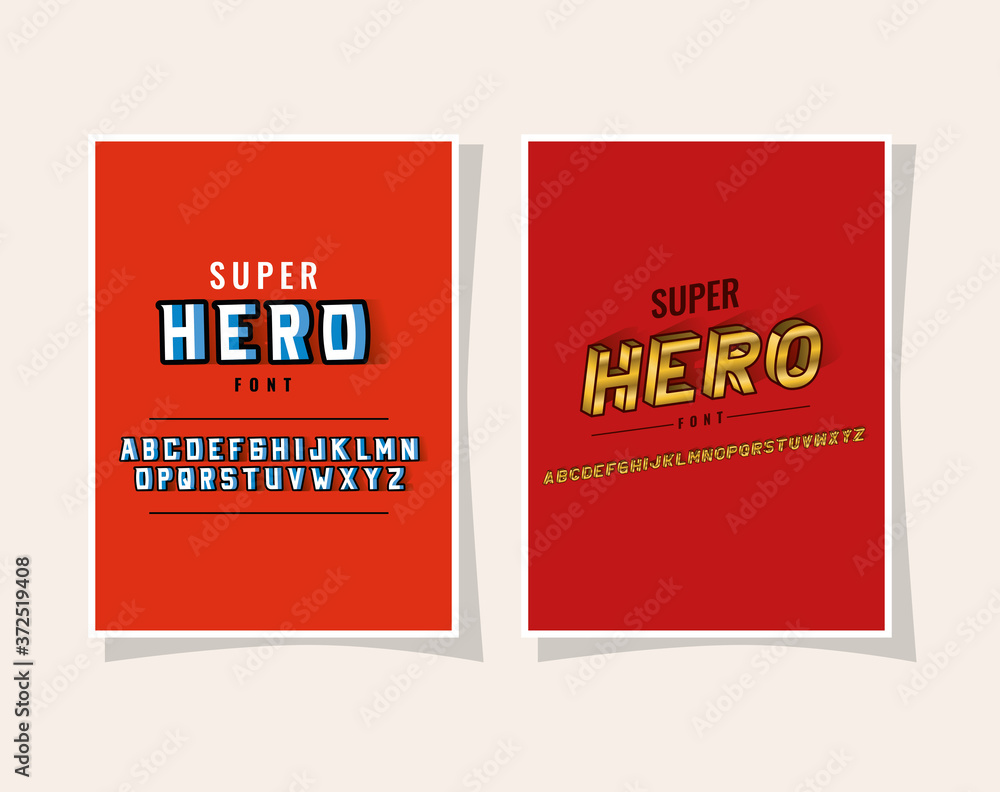 3d super hero lettering and alphabet on red backgrounds design, typography retro and comic theme Vector illustration 3d super hero lettering and alphabet on red backgrounds design, typography retro and comic theme Vector illustration