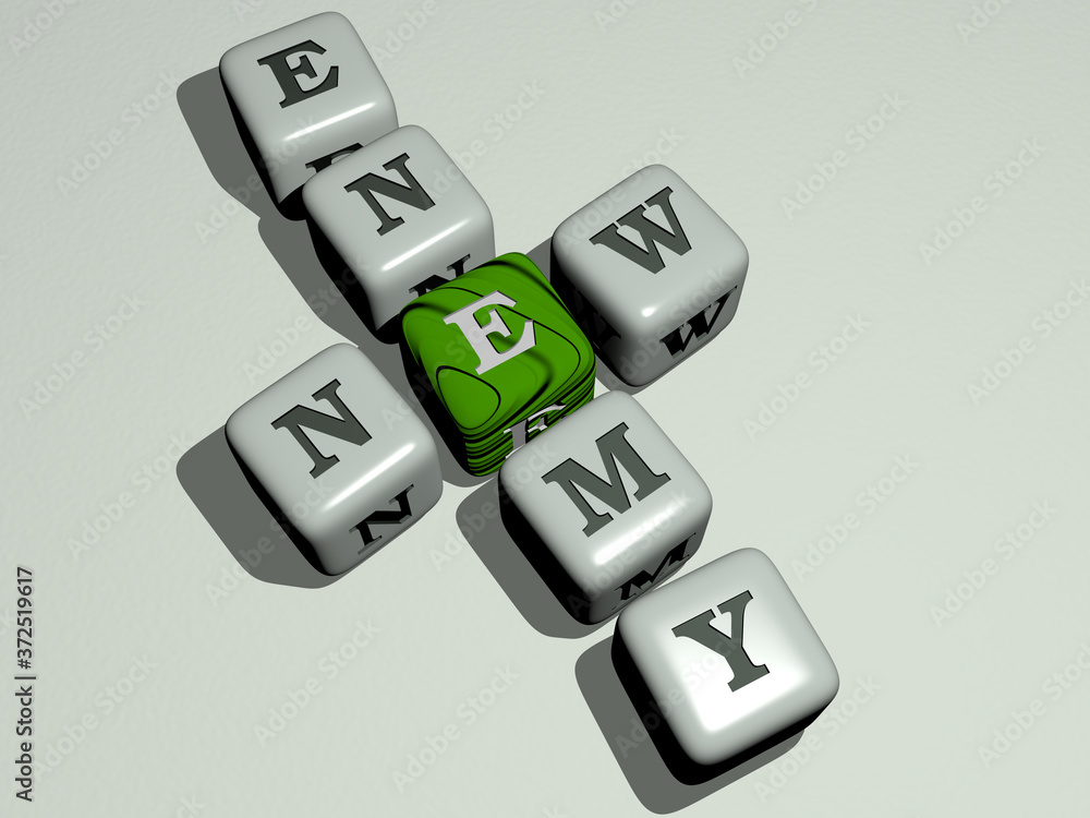new enemy crossword by cubic dice letters, 3D illustration for concept and conflict new enemy crossword by cubic dice letters, 3D illustration for concept and conflict