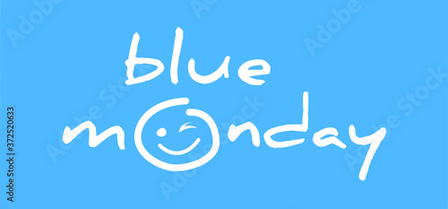 Slogan Hello or happy blue monday with smile Vector icon sign The most depressing day of the year The day commit suicide and depression motivation, third monday January Funny sadness cartoon smiling