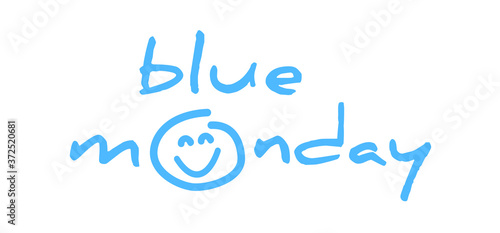 Slogan Hello or happy blue monday with smile Vector icon sign The most depressing day of the year The day commit suicide and depression motivation, third monday January Funny sadness cartoon smiling