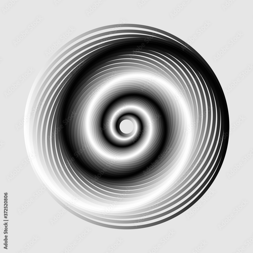 Vector monochrome spiral. Black and white abstract shapes on a gray background. Monochrome vector illustration. Vector monochrome spiral. Black and white abstract shapes on a gray background. Monochrome vector illustration.