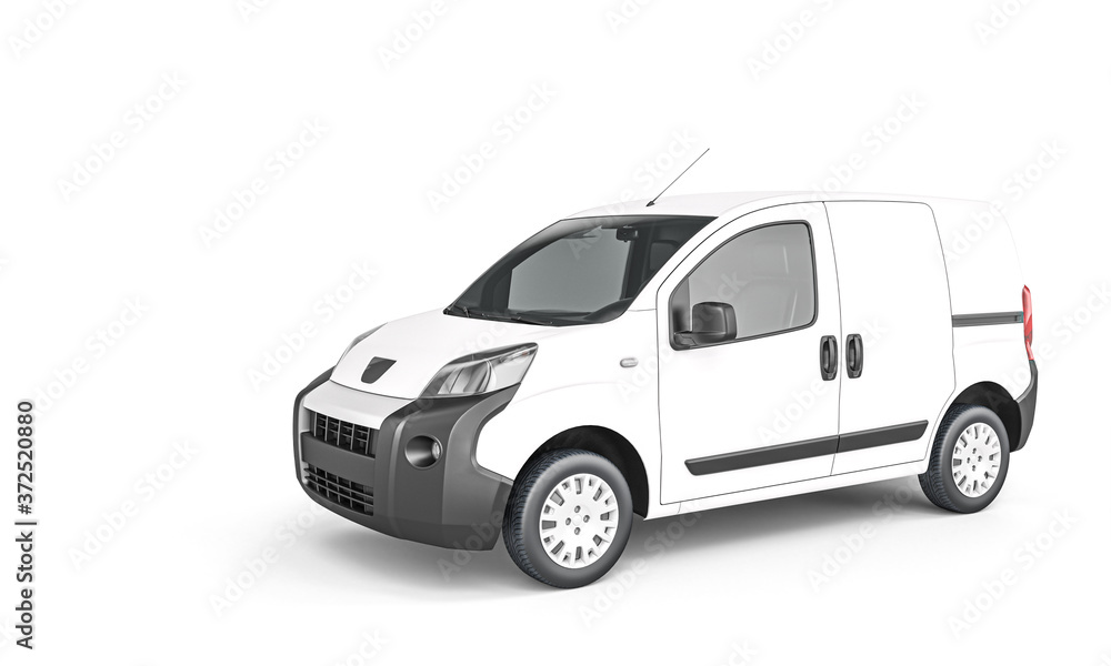 white cargo minivan on white background.