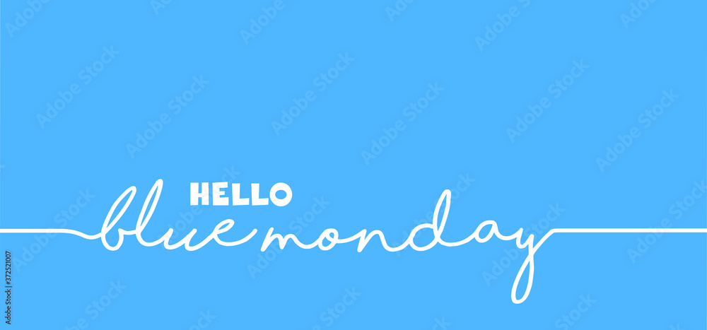 Blue monday with smile. Slogan hello or happy monday in January. Vector icon sign. The most depressing day of the year The day commit suicide and depression motivation. Funny sadness cartoon smiling