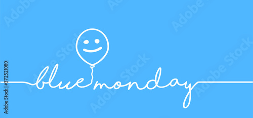 Blue monday with smile. Slogan hello or happy monday in January. Vector icon sign The most depressing day of the year The day commit suicide and depression motivation. Funny sadness cartoon smiling