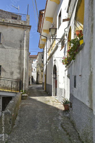 Fototapeta Naklejka Na Ścianę i Meble -  A narrow street among the old houses of Aieta, a rural village in the Calabria region.