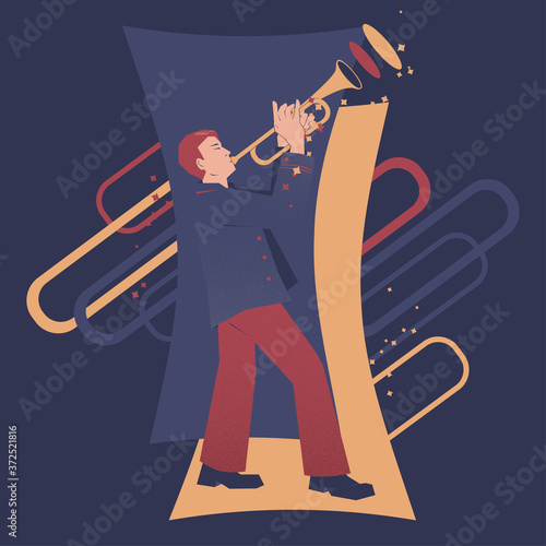 Trumpet player expressive vector illustration. Musicians series.