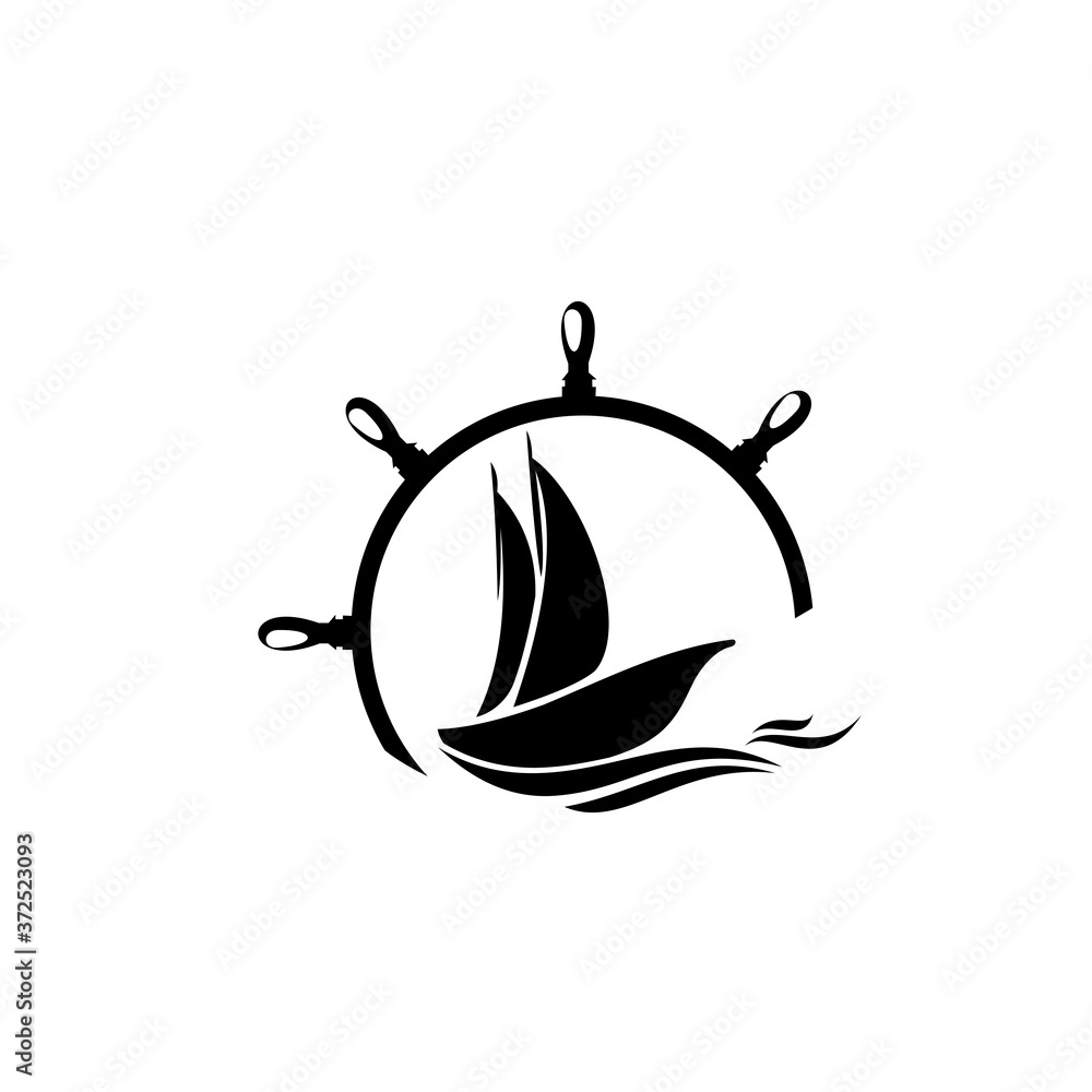Fototapeta premium Ship logo, design logo concept of shipping freight services, Old trading ship from wood strongly sail explore the ocean
