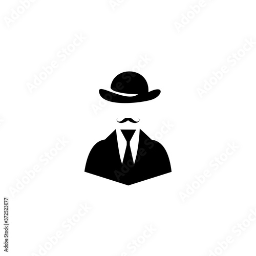 man in a hat and in a jacket with a tie. Gentlemen logo. Emblem design on white background.