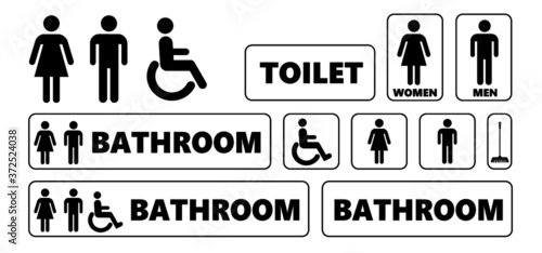 Wc world toilet day. Bathroom or restroom icons. Funny vector pissing signs. For handicap people, woman, man or gender to peeing pictogram. Human handicap toilets seat   with wheelchair logo.