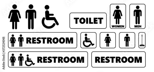 Wc world toilet day. Bathroom or restroom icons. Funny vector pissing signs. For handicap people, woman, man or gender to peeing pictogram. Human handicap toilets seat   with wheelchair logo.
