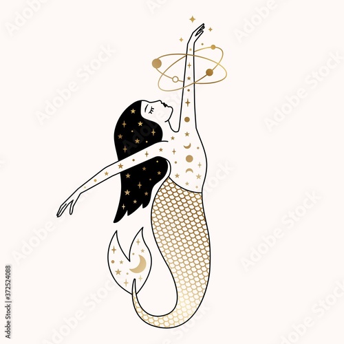 Mermaid Woman and Astrology Illustration in Vector Design.