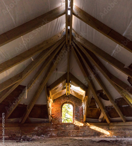 The attic of the abandoned estate of the Eliseevs in Leningrad Region photo