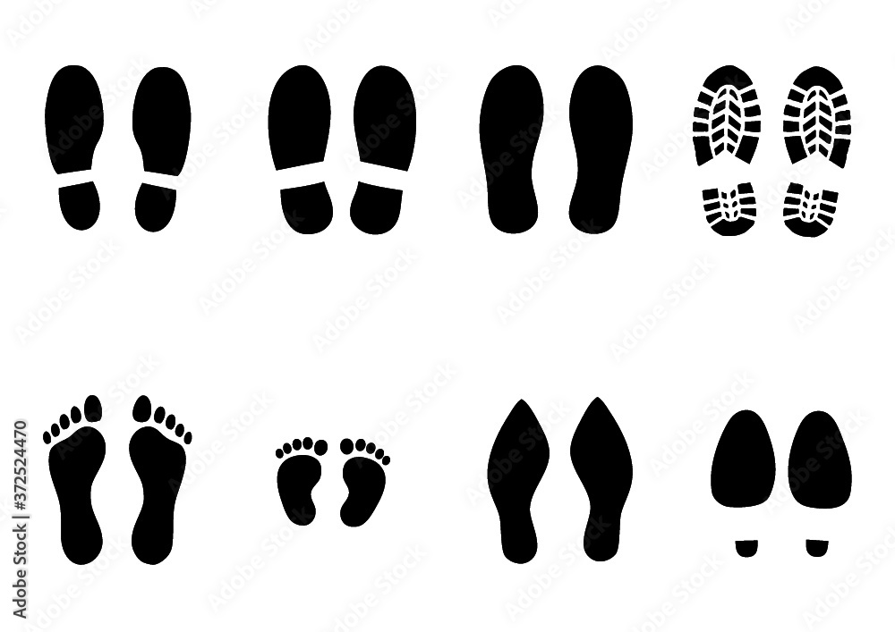 Vecteur Stock Human bare walk footprints shoes and shoe sole Kids feet and foot  steps Fun vector baby footsteps icon or sign for print Kid step for trail  Walking footstep and footprint