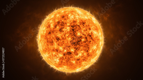 Realistic sun or star closeup 3D rendering illustration.