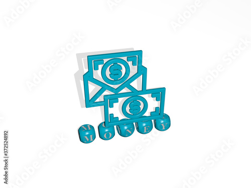 money 3D icon over cubic letters, 3D illustration for business and concept photo