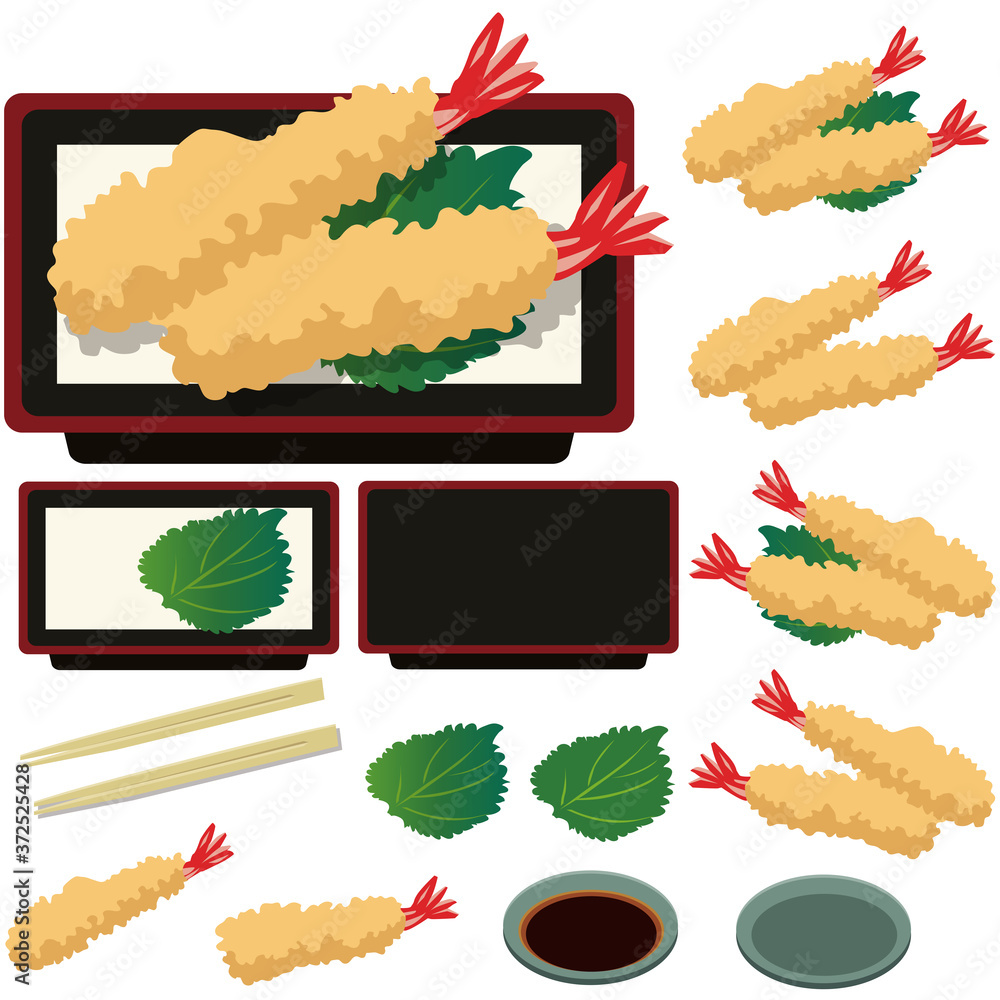 イラスト素材 えび天ぷら エビ 海老 葉 日本食 料理 ベクター Stock Vector Adobe Stock