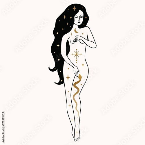  Woman and Astrology Illustration in Vector.