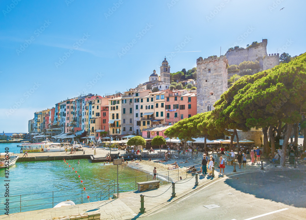 Porto Venere (Italy) - The town on the sea also know as Portovenere, in the Ligurian coast, province of La Spezia, after lockdown Covid-19; with Cinque Terre designated by UNESCO World Heritage Site