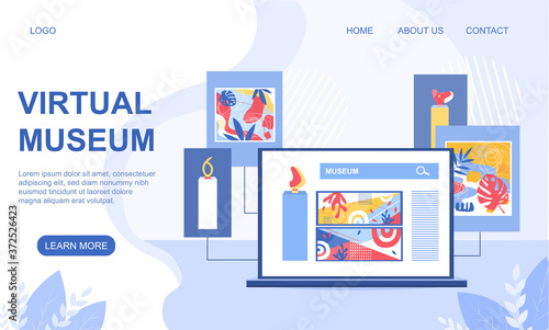 Virtual digital museum concept. People can watch art galleries and museums online. Webpage template